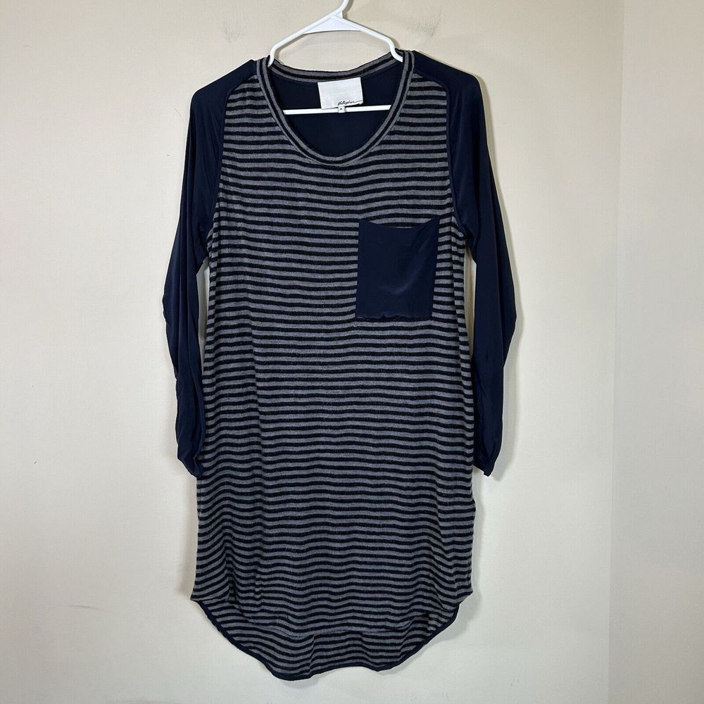3.1 Phillip Lim Medium Dress Gray Navy Stripe Raglan Lightweight Wool Silk Blend